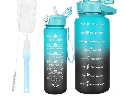 Gourdes Sport 2l avec paille et marqueur de temps